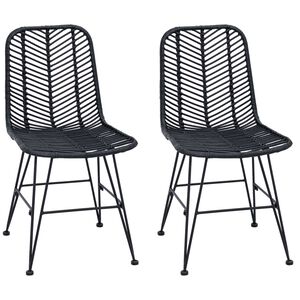 vidaXL Dining Chair 2 pcs Black 44 x 47 x 85 cm Rattan and Iron
