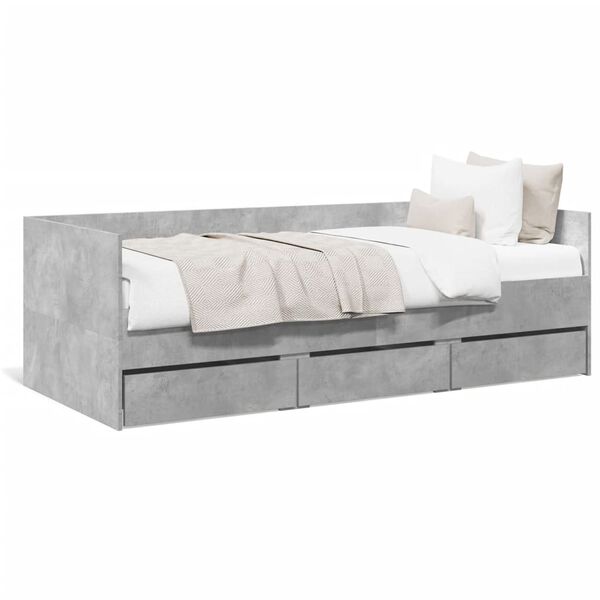 vidaXL Daybed with Drawers without Mattress Concrete Grey 90x200 cm