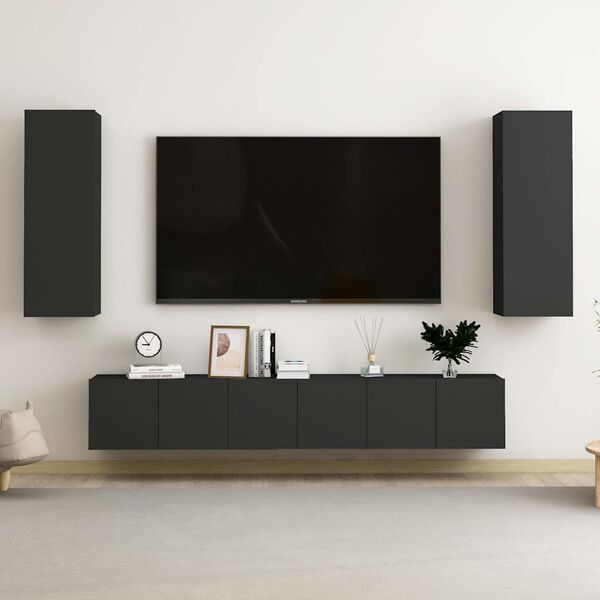 vidaXL 5 Piece TV Cabinet Set Black Engineered Wood