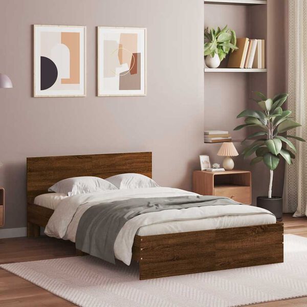 vidaXL Bed Frame with Headboard and LED Brown Oak 120x190 cm Small Double