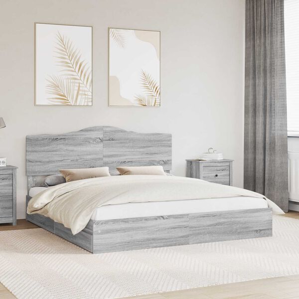 vidaXL Storage Bed Grey Sonoma 180 x 200 cm Engineered Wood