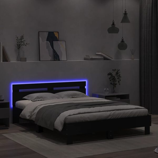 vidaXL Bed Frame with LED without Mattress Black 140x200 cm