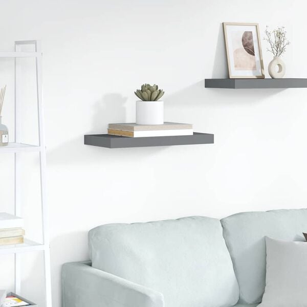 vidaXL Floating Wall Shelf High Gloss Grey 50x23x3.8 cm MDF