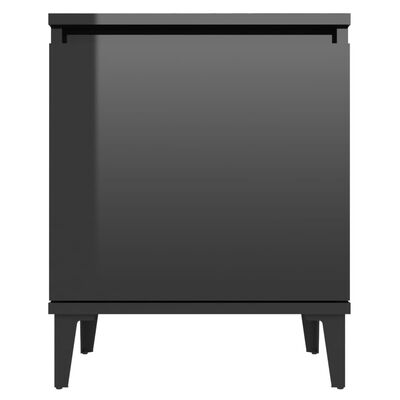vidaXL Bed Cabinet with Metal Legs High Gloss Black 40x30x50 cm