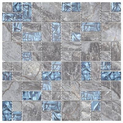 vidaXL Mosaic Tiles 11 pcs Grey and Blue 30x30 cm Glass