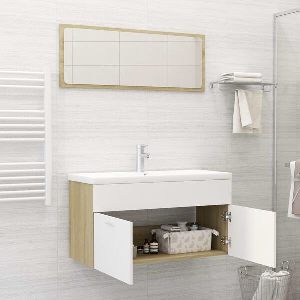 vidaXL Bathroom Furniture Set White and Sonoma Oak Engineered Wood