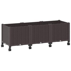 vidaXL Garden Planter with Wheels Brown 120 x 40 x 44 cm PP
