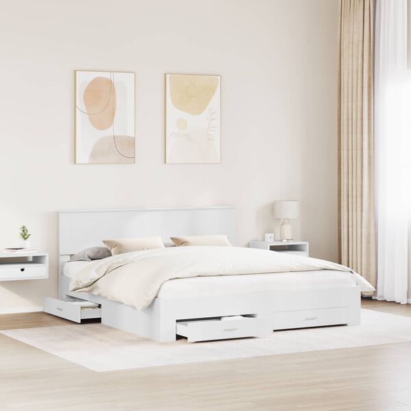 vidaXL Bed Frame with Headboard White 200 x 200 cm Engineered Wood