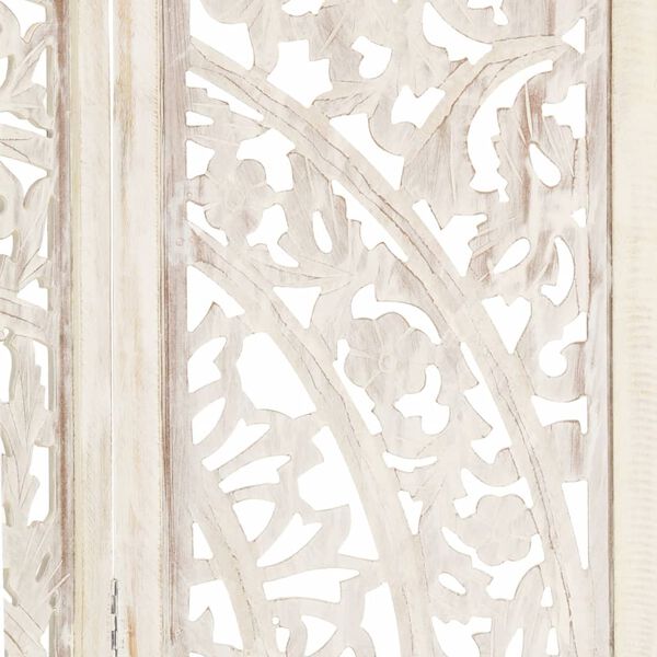vidaXL Hand carved 3-Panel Room Divider White 120x165 cm Solid Mango Wood