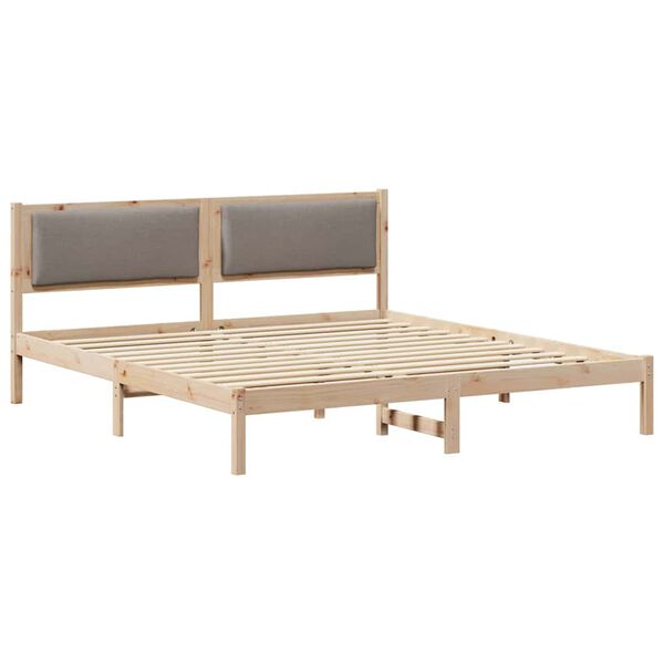 vidaXL Bed Frame with Headboard Taupe 200 x 200 cm Solid Pine Wood