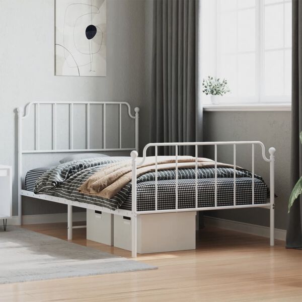 vidaXL Metal Bed Frame without Mattress with Footboard White 107x203cm