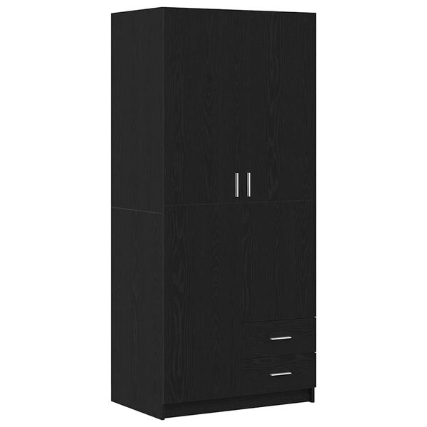 vidaXL Wardrobe with Drawer Black Oak 80 x 52 x 180 cm Engineered Wood
