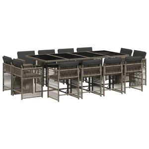 vidaXL 13 Piece Garden Dining Set with Cushions Grey Poly Rattan