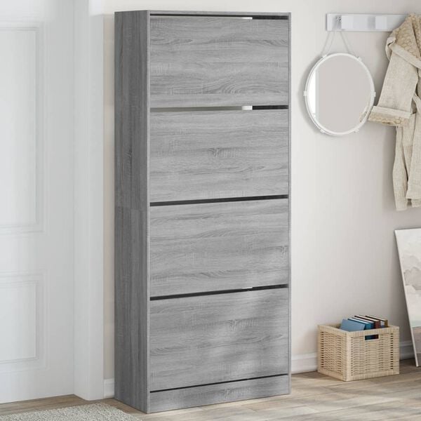 vidaXL Shoe Cabinet with 4 Flip-Drawers Grey Sonoma 80x34x187.5 cm