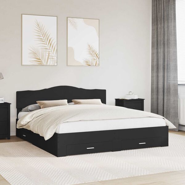 vidaXL Bed Frame with Headboard Black 200 x 200 cm Engineered Wood