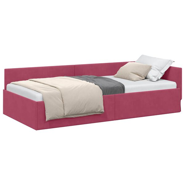 vidaXL Corner Bed Frame with Headboard Wine Red 90 cm x 200 cm Velvet