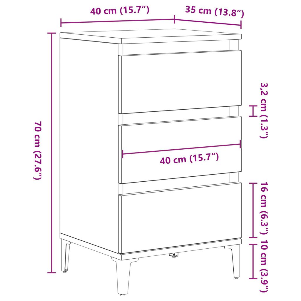 vidaXL Bedside Cabinet Black Oak 40x35x70 cm Engineered Wood
