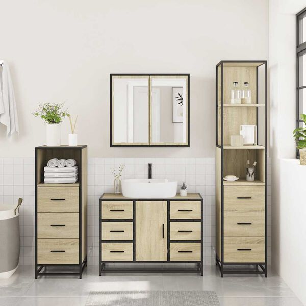 vidaXL 4&nbsp;Piece Bathroom Furniture Set&nbsp;Sonoma Oak Engineered Wood