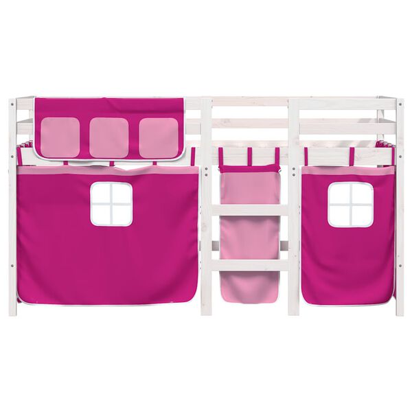 vidaXL Kids' Loft Bed with Curtains without Mattress Pink 90x190 cm Single