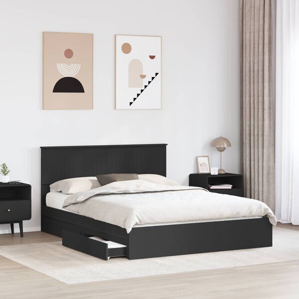 vidaXL Storage Bed with Headboard Black 150 x 200 cm Engineered Wood