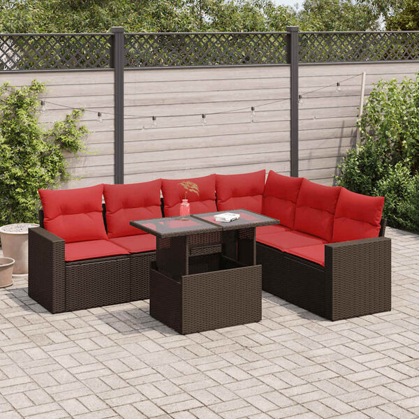 vidaXL 7 Piece Garden Sofa Set with Cushions Grey Poly Rattan Acacia