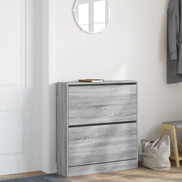 vidaXL Shoe Cabinet Grey Sonoma 80x21x87.5 cm Engineered Wood