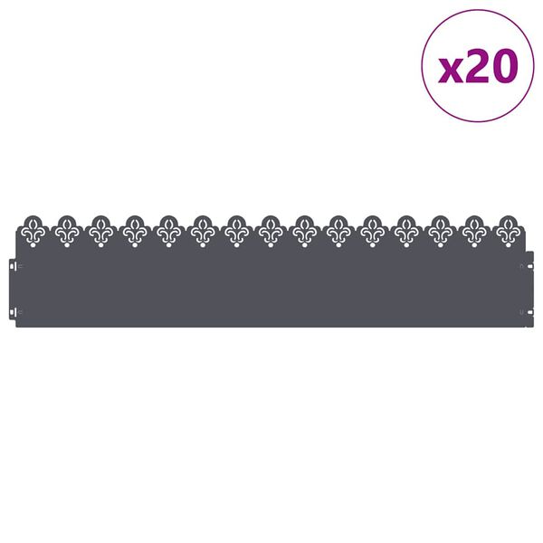 vidaXL Lawn Edgings 20 pcs Anthracite 103 x 0.05 x 22 cm Steel