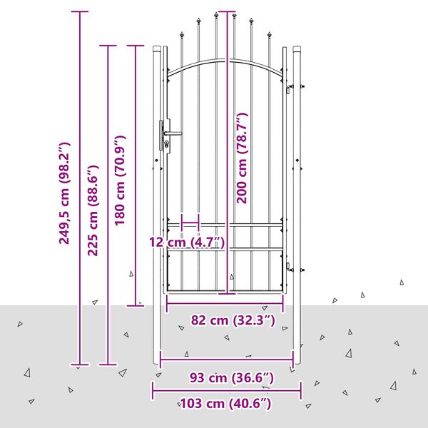 vidaXL Garden Gate with Lock Grey 100 x 200 cm Steel