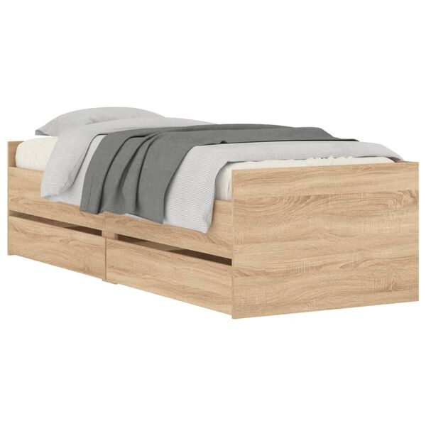 vidaXL Bed Frame with Drawers without Mattress Sonoma Oak 100x200 cm