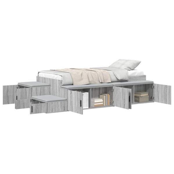 vidaXL Storage Bed Frame Grey Sonoma 80 cm Engineered Wood
