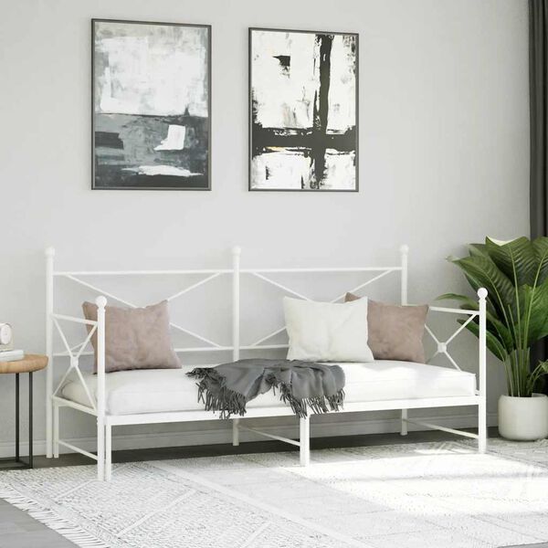 vidaXL Daybed with Trundle without Mattress White 80x200 cm Steel