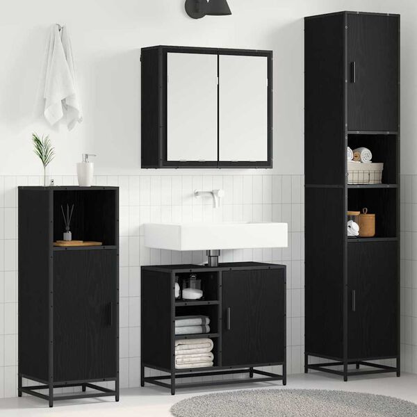 vidaXL Bathroom Furniture Set 4 pcs Black Oak Engineered Wood