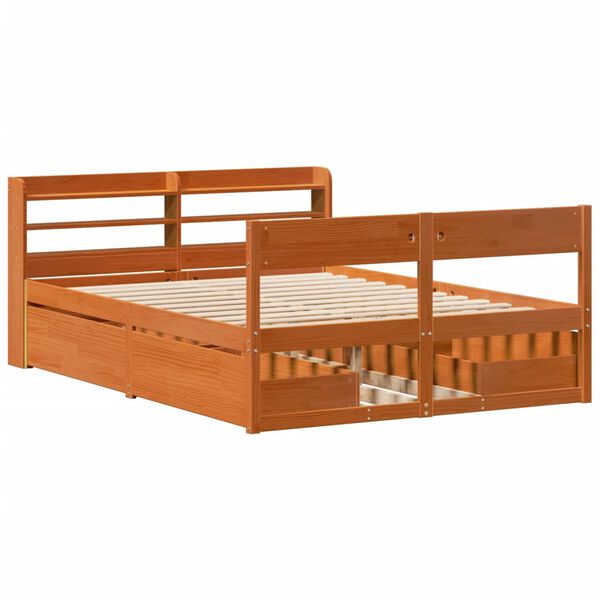 vidaXL Bed Frame without Mattress Wax Brown 150x200 cm King Size Solid Wood Pine