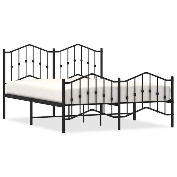 vidaXL Metal Bed Frame without Mattress with Footboard Black 135x190cm