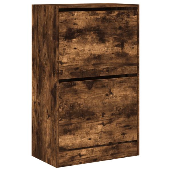 vidaXL Shoe Cabinet Smoked Oak 60x34x96.5 cm Engineered Wood
