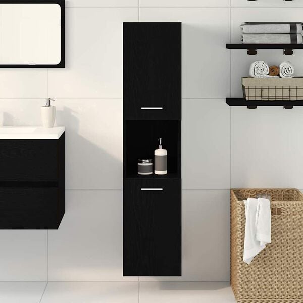 vidaXL Bathroom Cabinet Black Oak 30 x 30 x 130 cm Engineered Wood