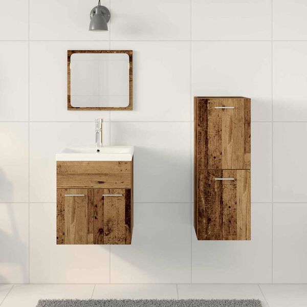 vidaXL Bathroom Furniture Set with Door 3 pcs Old Wood Engineered Wood