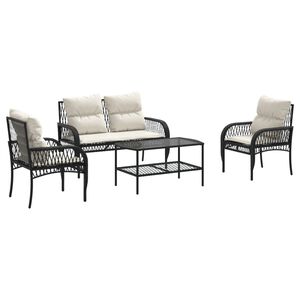 vidaXL 4 Piece Garden Sofa Set with Cushions Black Poly Rattan