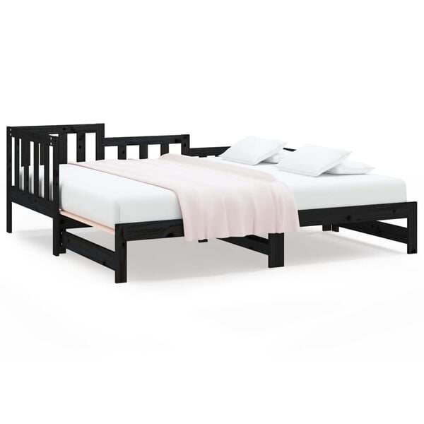 vidaXL Pull-out Day Bed without Mattress Black 2x cm Solid Wood Pine