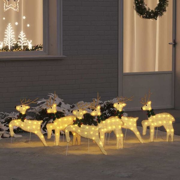 vidaXL LED Reindeers 6 pcs Gold Fabric