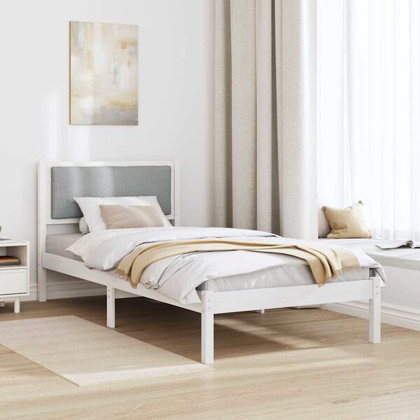 vidaXL Bed Frame with Headboard Light Grey 90 x 200 cm Solid Pine Wood