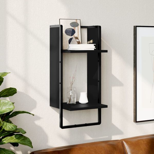 vidaXL Wall Shelf with Bar Black 30x25x65 cm