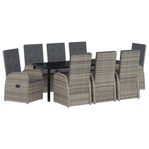 vidaXL Garden Dining Set 9 pcs Grey Poly Rattan