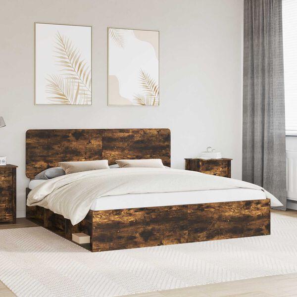 vidaXL Bed Frame Smoked Oak 180 x 200 cm Solid Pine Wood