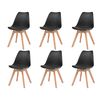 vidaXL Dining Chair | Set of 6 | Black | Plastic, beech wood, artificial leather