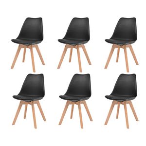 vidaXL Dining Chair | Set of 6 | Black | Plastic, beech wood, artificial leather
