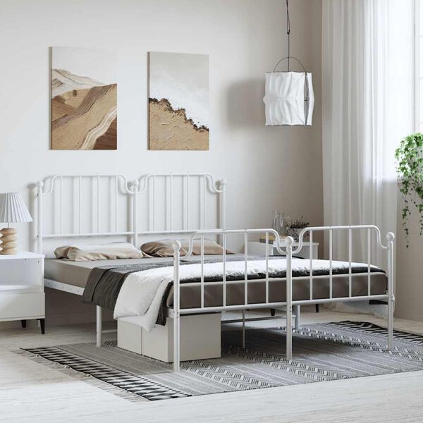 vidaXL Metal Bed Frame without Mattress with Footboard&nbsp;White 150x200cm