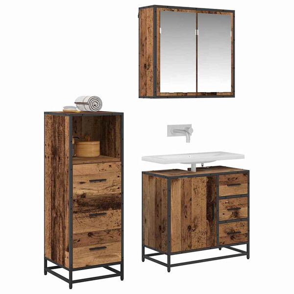 vidaXL Bathroom Furniture Set with Door 3 pcs Old Wood Engineered Wood