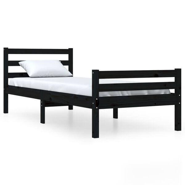 vidaXL Bed Frame without Mattress Black Solid Wood 90x200 cm