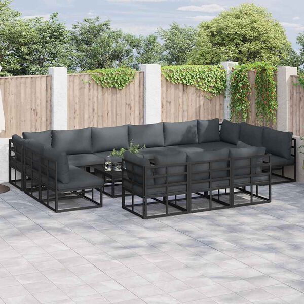 vidaXL Garden Sofa Set with Cushion 13 pcs Black Aluminium